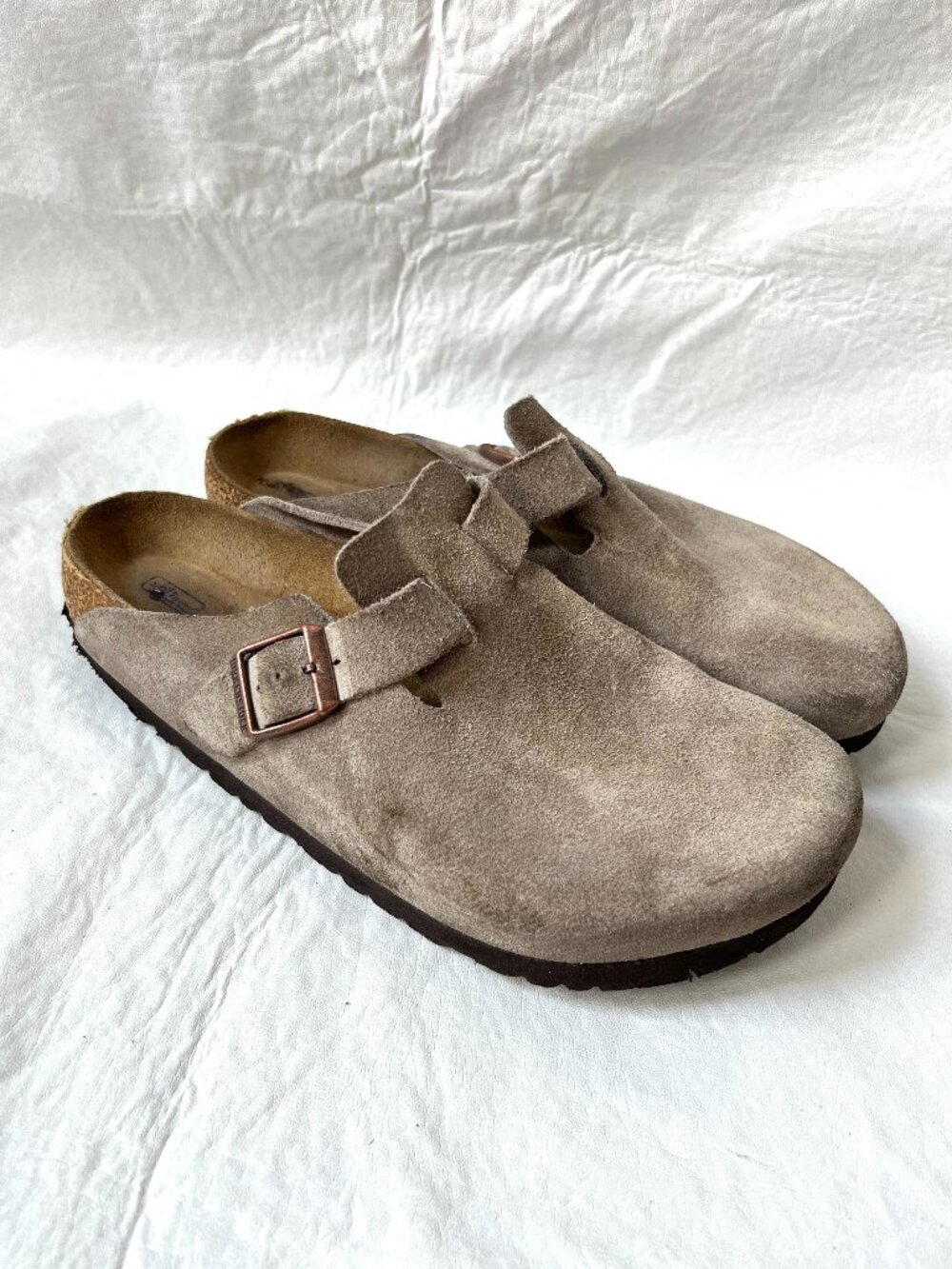 Birkenstock clogs 39 8 8.5 womens Boston beige suede slip on shoes soft footbed